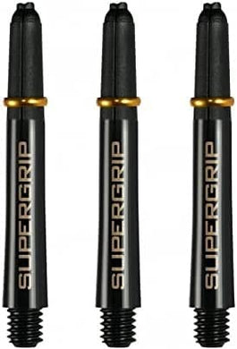 Harrows Supergrip Dart Shafts Medium 47.5mm, Black & Gold (3 Sets)