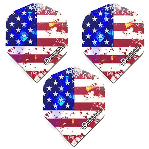 Art Attack Designa USA American Flag Stars & Stripes Patriot, Holographic Strong Standard Dart Flights (1 Set)