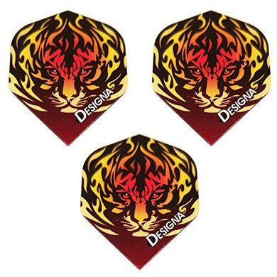 Designa DSX Collection  Flaming Tiger Animal Flames 100 Micron Extra Strong Dart Flights (3 Sets - 9 Flights)