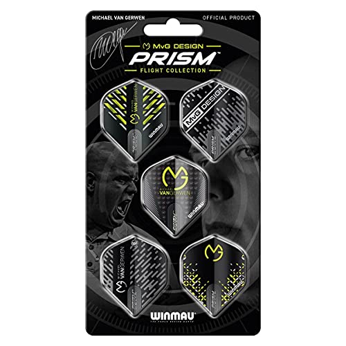 Winmau Prism Pack 2 Pro Player Michael Van Gerwen Collection Dart Flights, 100 Micron Extra Strong (5 Sets)