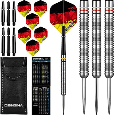 22g 90% Tungsten German Flag Patriot X Steel Tip Dart Set, Flights & Shafts Included (2 Sets Each), w/Travel Case, 22 Grams