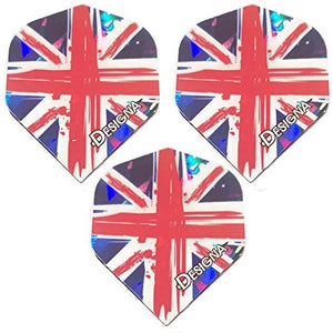 Designa  Holographic British United Kingdom England 75 Micron Strong Standard Dart Flights (3 Sets - 9 Flights)