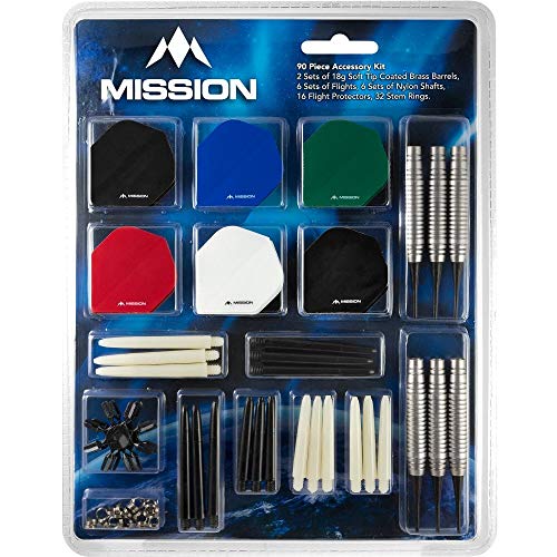 Designa Mission 90pc Soft Tip Dart Set Accessory Kit, 18g Barrels (2 Sets), Flights & Shafts (6 Sets Each), Flight Protectors (16) & Stem Rings (32)