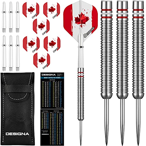 22g 90% Tungsten Canada Canadian Flag Patriot X Steel Tip Dart Set, Flights & Shafts Included (2 Sets Each), w/Travel Case, 22 Grams
