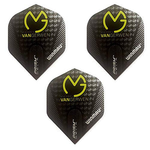 Winmau Prism Delta Pro Player Michael Van Gerwen Dart Flights, MvG Black Logo, 100 Micron Extra Strong (3 Sets - 9 Flights)