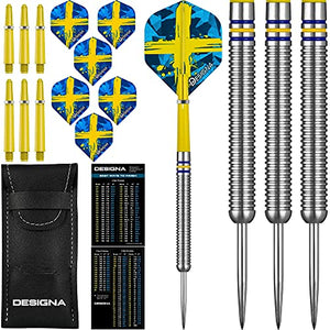 24g 90% Tungsten Flag of Sweden Patriot X Steel Tip Dart Set, Flights & Shafts Included (2 Sets Each), w/Travel Case, 24 Grams