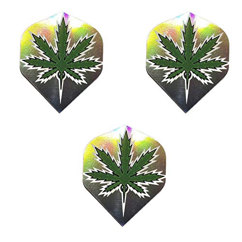 Art Attack Designa Metallic Silver Green Leaf CBD THC Cannabis Leaf Marijuana Weed Ganja Pot 75 Micron Strong Dart Flights (1 Set)