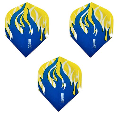 ONE80 Great Ball of Fire Yellow & Blue Flames Standard Dart Flights (1 Set)